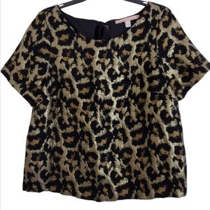 Hutch Anthropologie gold metallic leopard print top cutout back tie size Large